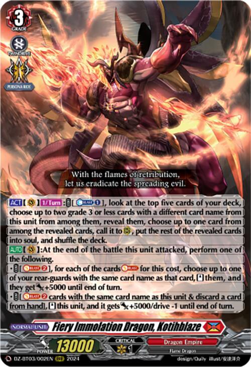Image of Fiery Immolation Dragon, Kotihblaze (DZ-BT03/002EN) [Dimensional Transcendence]