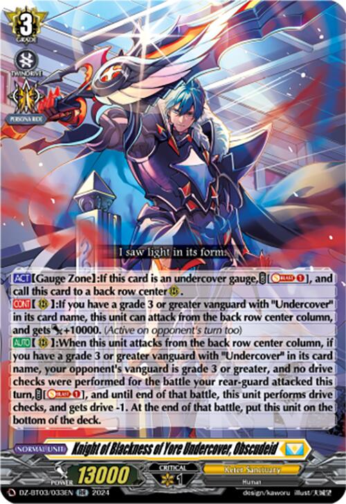 Image of Knight of Blackness of Yore Undercover, Obscudeid (DZ-BT03/033EN) [Dimensional Transcendence]
