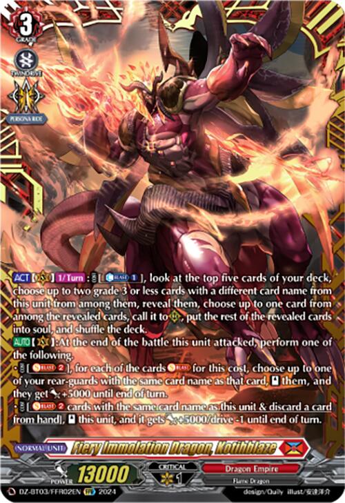 Image of Fiery Immolation Dragon, Kotihblaze (DZ-BT03/FFR02EN) [Dimensional Transcendence]