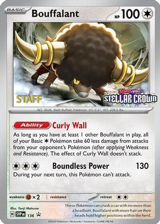 Image of Bouffalant (136) (Staff Promo) [Scarlet & Violet: Black Star Promos]