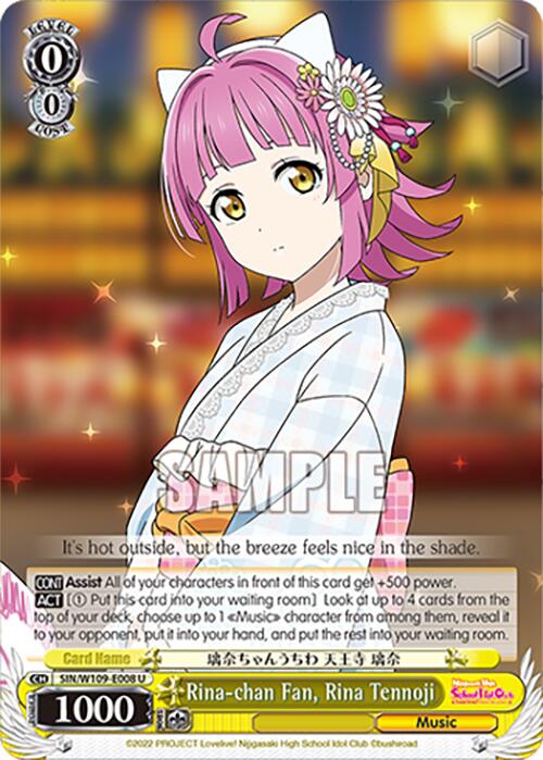 Image of Rina-chan Fan, Rina Tennoji (SIN/W109-E008 U) [Love Live! School idol festival 2 MIRACLE LIVE!]