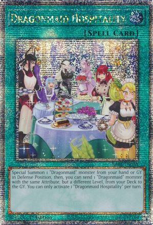 Image of Dragonmaid Hospitality (Alternate Art) (Quarter Century Secret Rare) [RA03-EN068] Quarter Century Secret Rare
