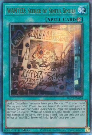 Image of WANTED: Seeker of Sinful Spoils (UTR) [RA03-EN074] Prismatic Ultimate Rare