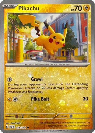 Image of Pikachu (018/091) (Reverse Cosmos Holo) [Scarlet & Violet: Paldean Fates]