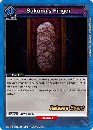 Image of Sukuna's Finger (UEPR/JJK-1-063) - UE03BT Jujutsu Kaisen Release Event Cards
