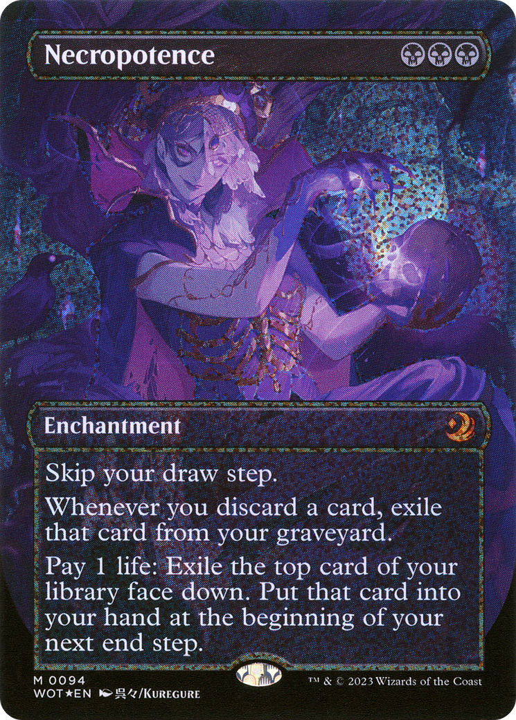 Image of Necropotence (Anime Borderless) (Confetti Foil) [Wilds of Eldraine: Enchanting Tales]