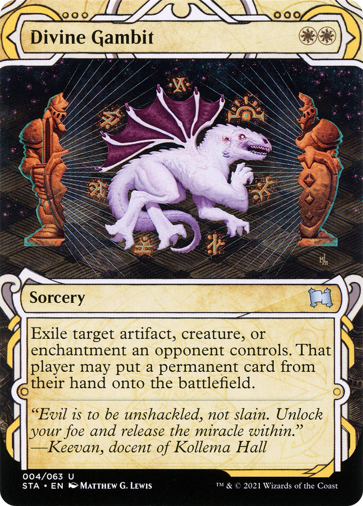 Image of Divine Gambit (STA-004) - Strixhaven Mystical Archive: (Showcase) (Borderless) Etched Foil