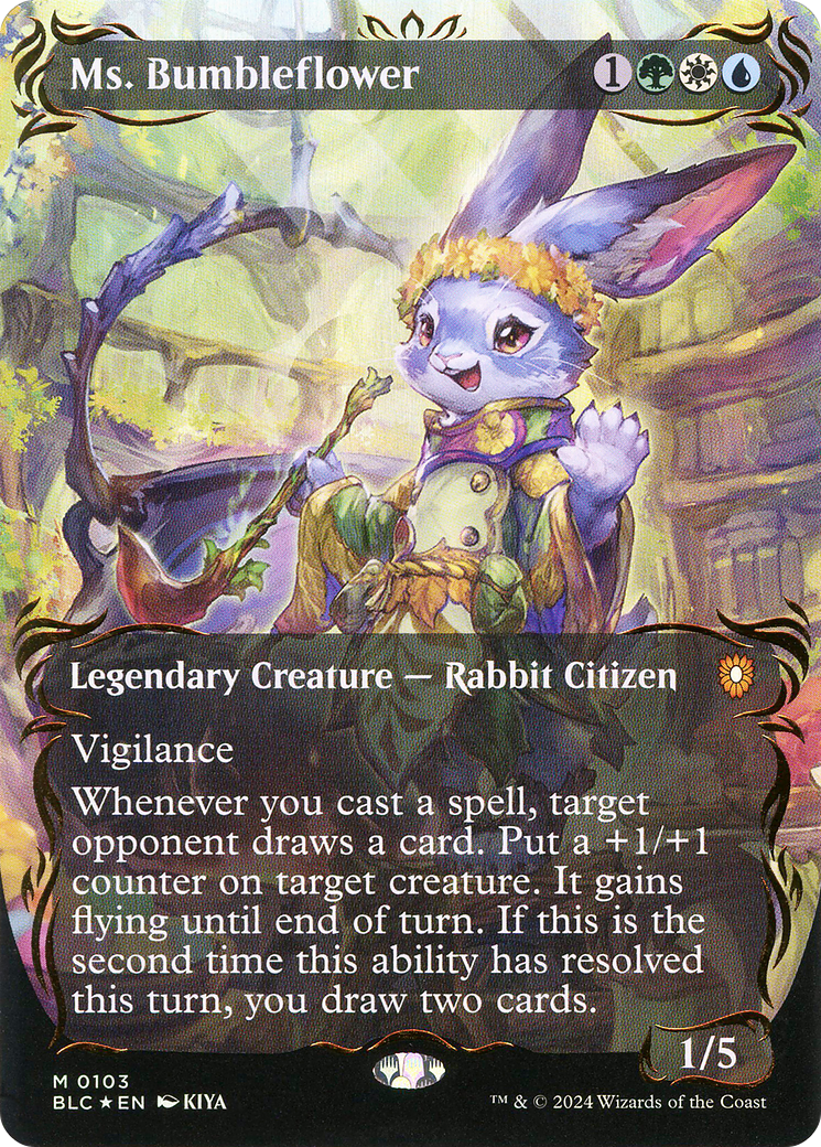 Image of Ms. Bumbleflower (Borderless) (Raised Foil) [Bloomburrow Commander]