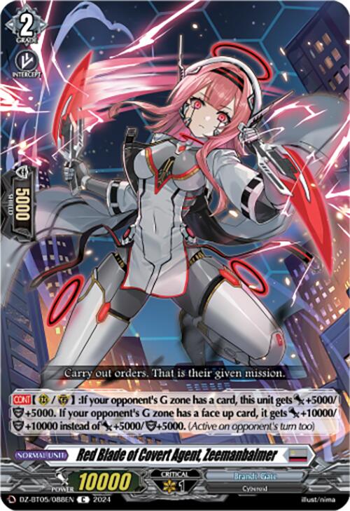 Image of Red Blade of Covert Agent, Zeemanbalmer (DZ-BT05/088EN) [Omniscient Awakening]