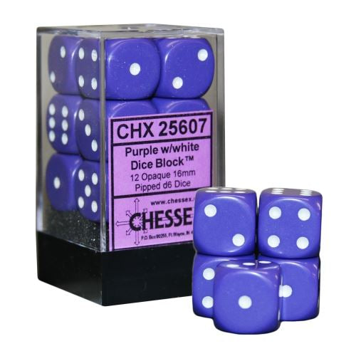 Image of Chessex Opaque - Purple/White - 12 Dice Set