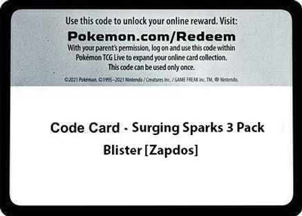 Image of Code Card - Surging Sparks 3 Pack Blister [Zapdos]  SV08 Surging Sparks - Code Card