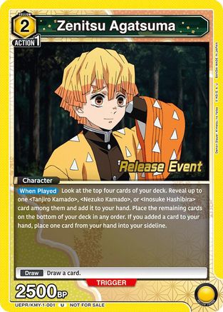 Image of Zenitsu Agatsuma (001) (UEPR/KMY-1-001) - UE05BT Demon Slayer Kimetsu no Yaiba Release Event Cards