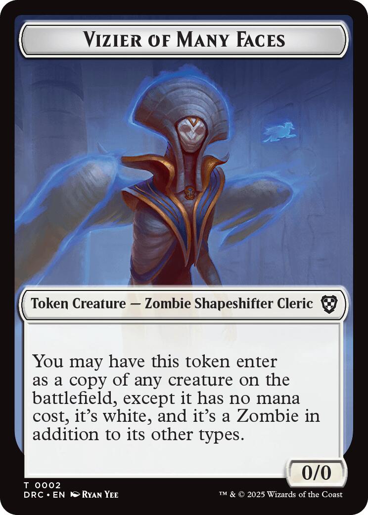 Image of Vizier of Many Faces // Zombie (0003) Double-Sided Token [Aetherdrift Commander Tokens]