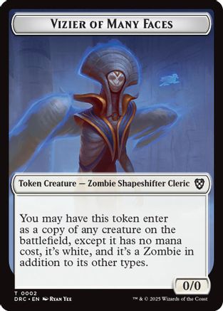 Image of Vizier of Many Faces // Zombie (0003) Double-Sided Token [Aetherdrift Commander Tokens]