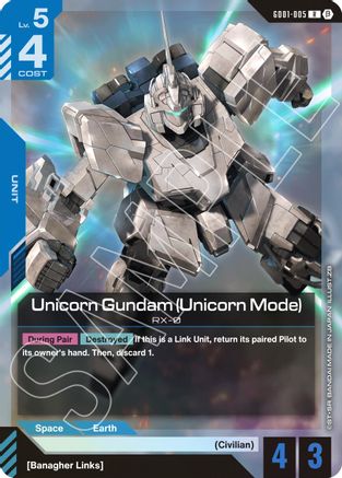 Image of Unicorn Gundam (Unicorn Mode) (GD01-005) - Edition Beta Holofoil