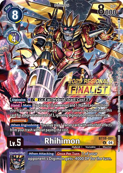Image of Rhihimon [BT18-081] (2025 Regionals Finalist) [Release Special Booster Ver.2.0 Promos]