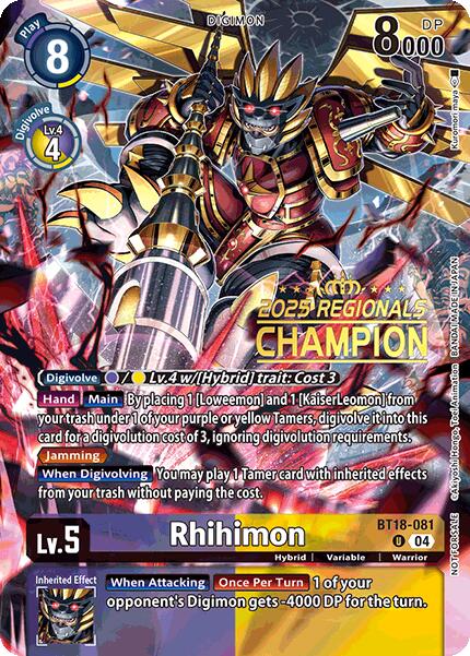 Image of Rhihimon [BT18-081] (2025 Regionals Champion) [Release Special Booster Ver.2.0 Promos]