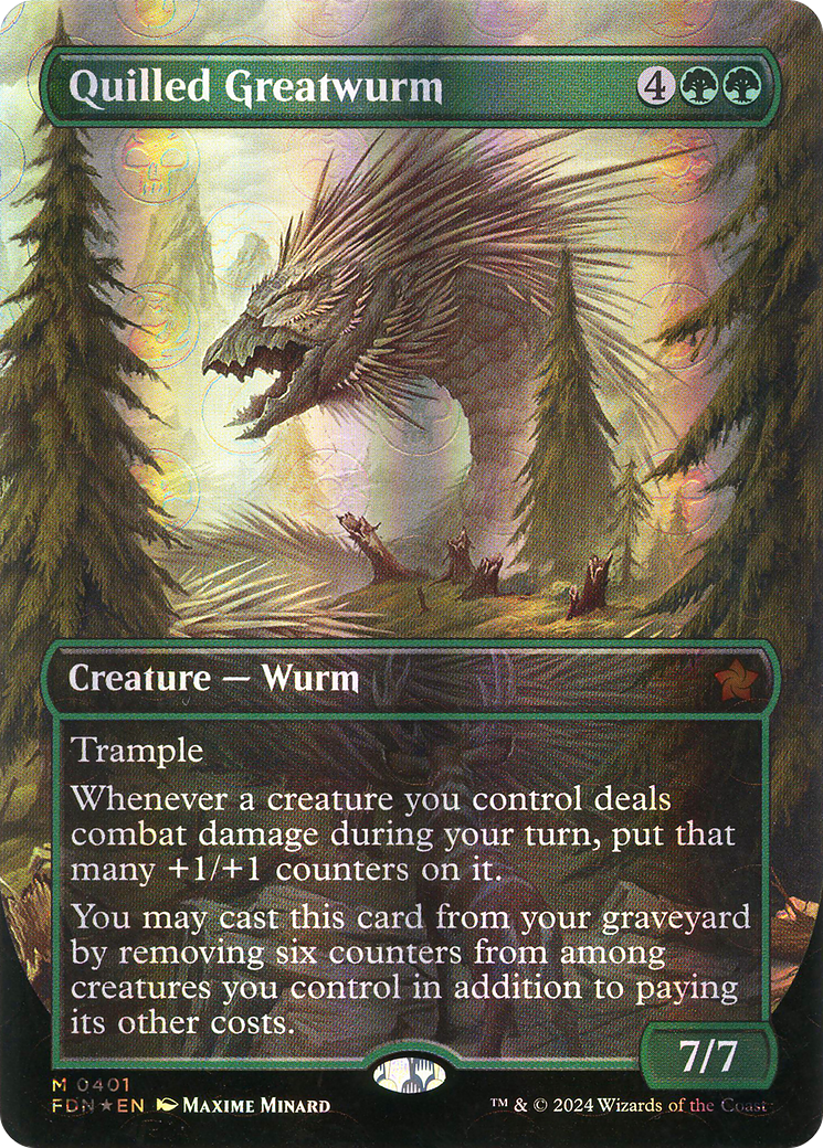 Image of Quilled Greatwurm (Borderless) (Mana Foil) [Foundations]