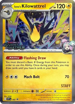 Image of Iono's Kilowattrel (182) (Prerelease Staff) [Scarlet & Violet: Black Star Promos]