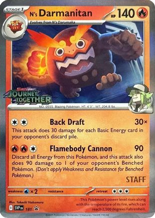 Image of N's Darmanitan (181) (Prerelease Staff) [Scarlet & Violet: Black Star Promos]