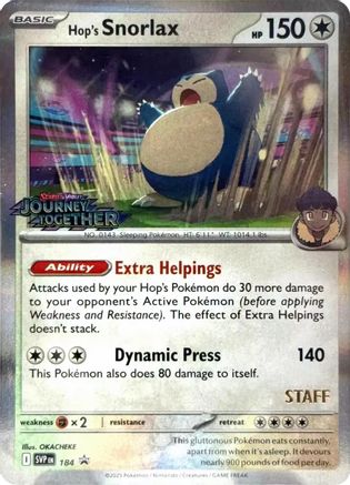 Image of Hop's Snorlax (184) (Prerelease Staff) [Scarlet & Violet: Black Star Promos]