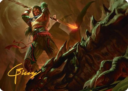 Image of Sarkhan's Resolve Art Card (18/54) (Gold-Stamped Signature) [Tarkir: Dragonstorm Art Series]