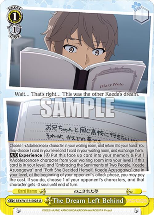 Image of The Dream Left Behind (SBY/W114-E028 U) [Rascal Does Not Dream Series]