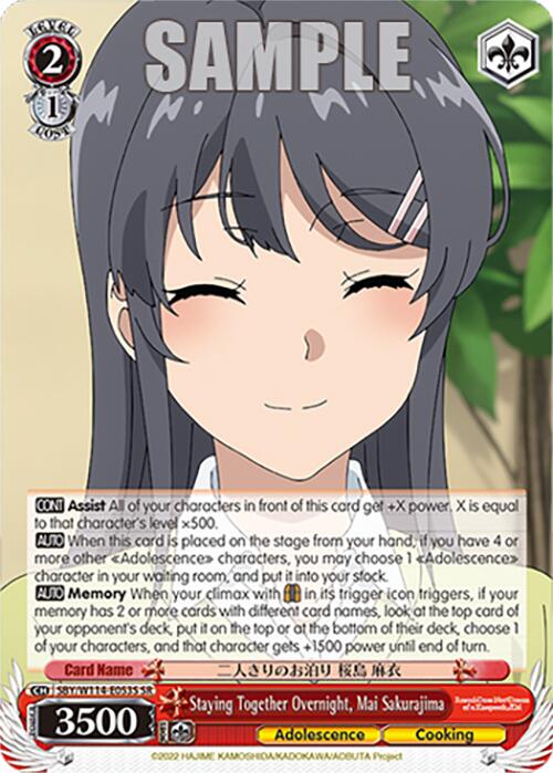 Image of Staying Together Overnight, Mai Sakurajima (SBY/W114-E053S SR) [Rascal Does Not Dream Series]