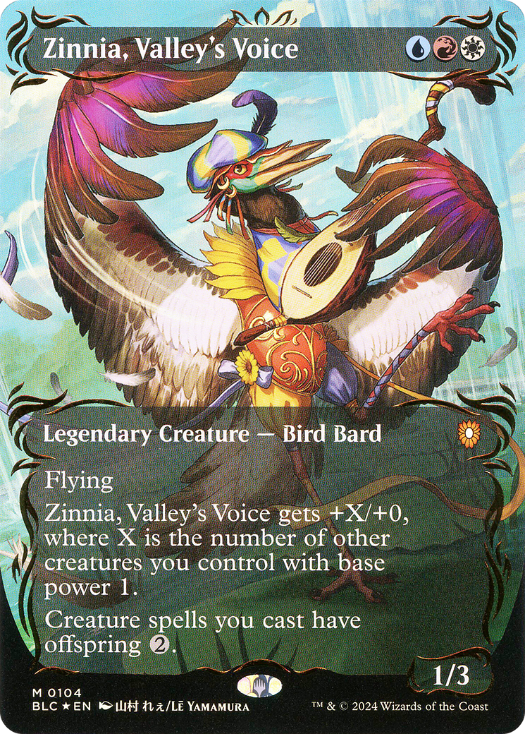 Image of Zinnia, Valley's Voice (Borderless) (Raised Foil) [Bloomburrow Commander]