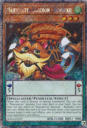 Image of Majespecter Raccoon - Bunbuku [RA04-EN259] Platinum Secret Rare
