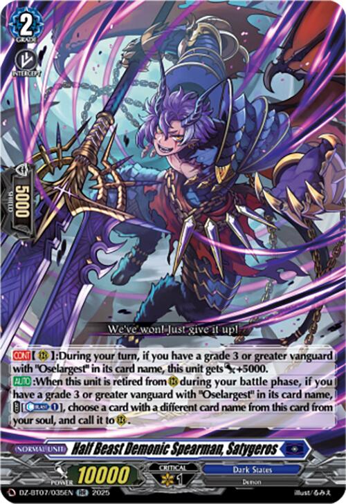 Image of Half Beast Demonic Spearman, Satygeros (DZ-BT07/035EN) [Moon Fangs & Cerulean Blaze]