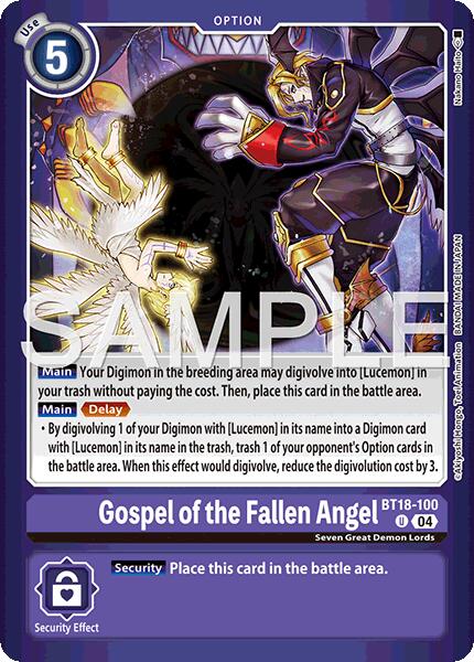 Image of Gospel of the Fallen Angel [BT18-100] (Limited Card Pack -Billion Bullet-) [Limited Card Pack -Billion Bullet-]