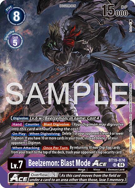 Image of Beelzemon: Blast Mode ACE [BT19-074] (Limited Card Pack -Billion Bullet-) [Limited Card Pack -Billion Bullet-]