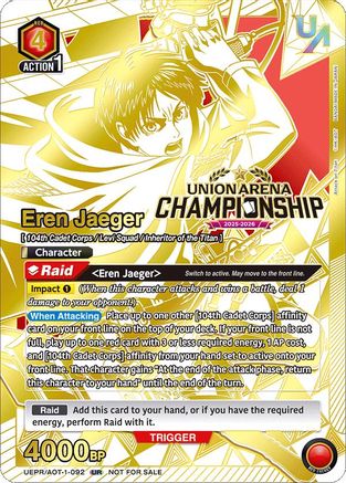 Image of Eren Jaeger (Regionals 25-26) (UEPR/AOT-1-092) - Union Arena Promotion Cards Foil