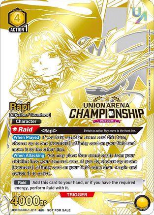 Image of Rapi (Regionals 25-26) (UEPR/NIK-1-011) - Union Arena Promotion Cards Foil