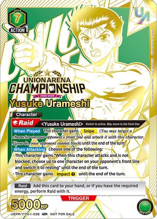Image of Yusuke Urameshi (Regionals 25-26) (UEPR/YYH-1-038) - Union Arena Promotion Cards Foil