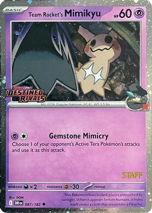 Image of Team Rocket's Mimikyu (087/182) (Prerelease Staff) [Scarlet & Violet: Destined Rivals]