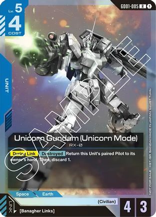 Image of Unicorn Gundam (Unicorn Mode) (Launch Event) (GD01-005) - Gundam Promotional Cards Holofoil