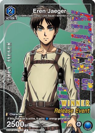 Image of Eren Jaeger (Release Event Winner) (UEPR/AOT-1-026) - UE10BT Attack on Titan Release Event Cards Foil
