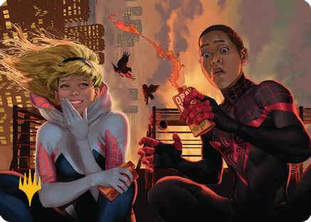 Image of Heroes' Hangout Art Card (Gold-Stamped Planeswalker Symbol) [Marvel's Spider-Man Art Series]