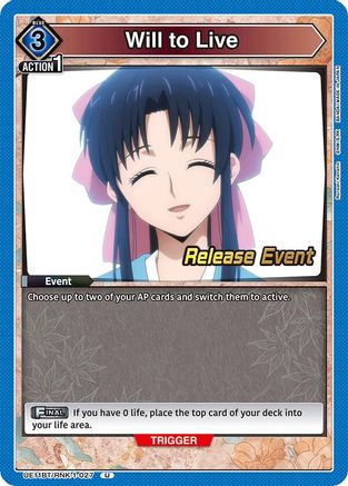 Image of Will to Live (UE11BT/RNK-1-027) - UE11BT Rurouni Kenshin Release Event Cards