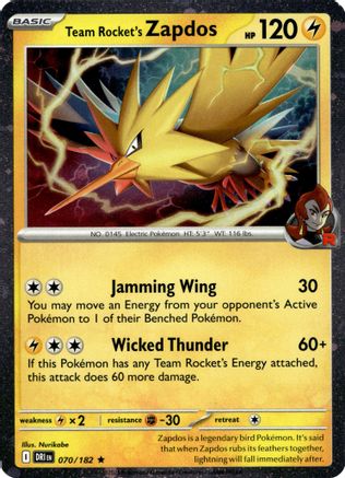 Image of Team Rocket's Zapdos 070/182  - Holofoil Miscellaneous Cards & Products - Promo