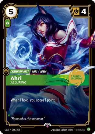 Image of Ahri - Alluring (Launch Exclusive) (066/298) - Riftbound Promotional Cards Foil