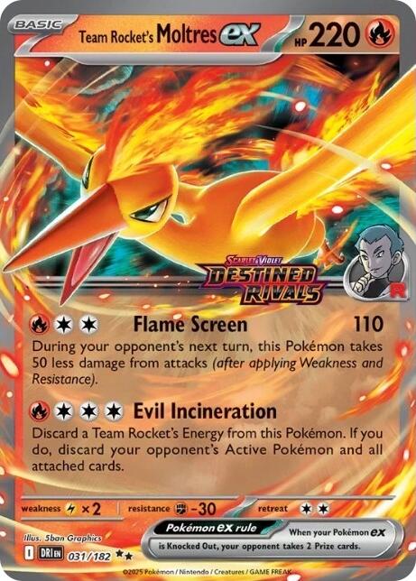Image of Team Rocket's Moltres ex (031/182) (Destined Rivals Stamp) [Miscellaneous Cards]