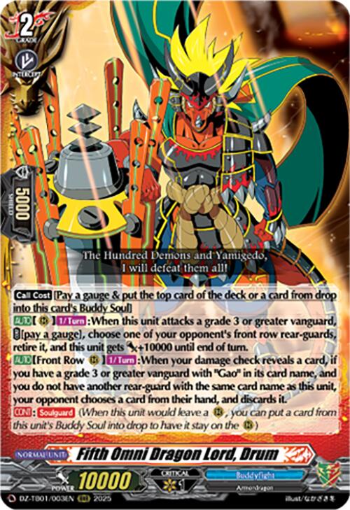 Image of Fifth Omni Dragon Lord, Drum (DZ-TB01/003EN) (DZ-TB01/003EN) [Future Card Buddyfight]