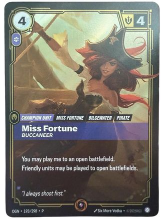 Image of Miss Fortune - Buccaneer (193/298) - Riftbound Organized Play Promotional Cards Foil