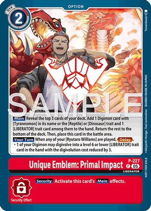 Image of Unique Emblem: Primal Impact (Dawn of Liberator Box Topper) (P-227) - Digimon Promotion Cards Foil