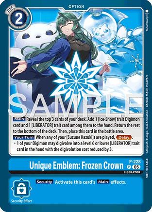 Image of Unique Emblem: Frozen Crown (Dawn of Liberator Box Topper) (P-228) - Digimon Promotion Cards Foil