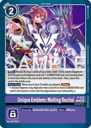 Image of Unique Emblem: Melting Recital (Dawn of Liberator Box Topper) (P-232) - Digimon Promotion Cards Foil