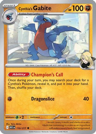 Image of Cynthia's Gabite 110  - Reverse Holofoil ME Ascended Heroes - Uncommon